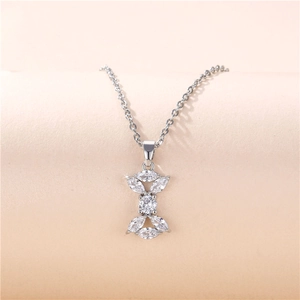 Minimalist titanium steel necklace featuring floral pendant with marquise and round cut stones