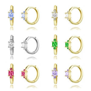 Huggie Hoop Earrings With 925 Sterling Silver Earring Post Copper Zircon Square Colorful Geometric Fashion For Women