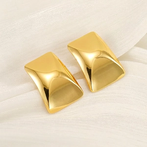 Rectangular Geometric Stud Earrings 18K Gold Plated Stainless Steel Polished Minimalist INS Style Women Modern Accessory