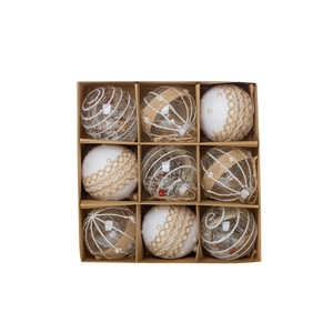 9pcs 8cm Nordic Christmas ball ornaments set in kraft box with lace and pearls