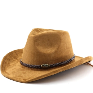 Chapeau Cowboy Western Large Bord Suède Polyester Avec Bande Tressée Boucle Taureau Métal Style Ethnique Vintage Homme Femme