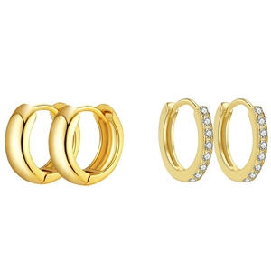 Minimalist 18k gold plated chunky hoop earrings with smooth and zircon stone settings