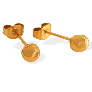 Minimalist gold textured ball stud earrings with irregular geometric metallic finish