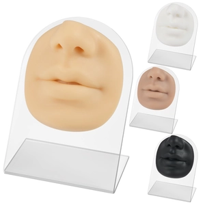 Silicone nose and mouth piercing training model with acrylic stand in multiple skin tones