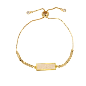 Adjustable 18k gold plated box chain bracelet with rectangular crystal bar pendant