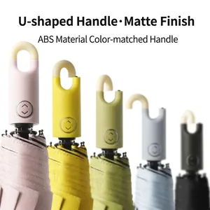 Three-fold automatic umbrella with U-shaped hook handle in multiple matte colors