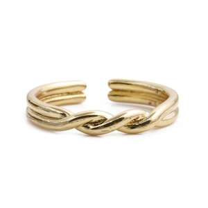 Minimalist French vintage style adjustable twisted gold ring in a sleek open design