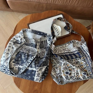 Bohemian style large cotton linen tote bags with paisley and floral prints