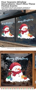 Dettagli di adesivi natalizi con pupazzo di neve, regali e scritta Merry Christmas