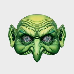 Green Halloween Witch Mask Realistic Wrinkled Goblin Face PU Foam Pointed Ears Long Nose Cosplay Party Props Novelty Horror