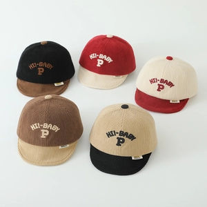 Corduroy baby baseball caps with HI-BABY embroidery in various color combinations