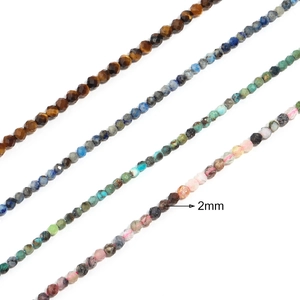 Faceted natural stone beads in various colors like tiger eye and agate with 2mm diameter