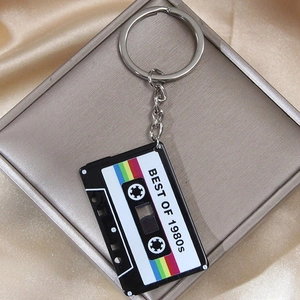 Retro Cassette Tape Keychain Acrylic Metal Keyring 1980s Music Style Vintage Accessory For Bags Keys