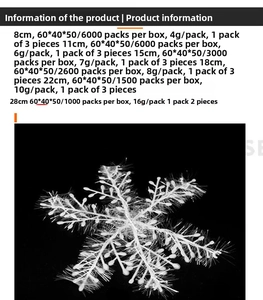 Detailed size chart for plastic snowflake ornaments ranging from 8cm to 28cm diameter