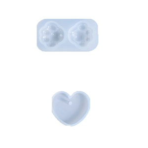 DIY silicone molds set featuring cat paw and heart shapes for resin casting and pendants