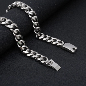 Mens hip hop titanium steel cuban chain necklace with rhinestones on black background