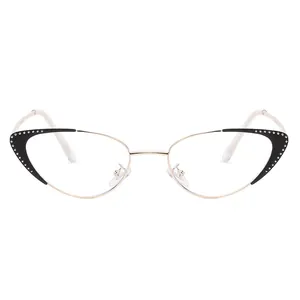 Cat-eye metal glasses frame with silver rivet accents and black rim detailing