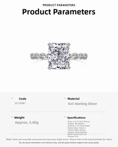 Detail view of S925 sterling silver ring featuring an 8A ice flower cut rectangle zircon