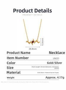 Detailed view of S925 sterling silver heartbeat necklace with oval natural topaz gemstone