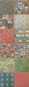 Detailed grid of 12 vintage Christmas magic character papers for scrapbooking decor