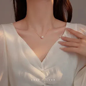 Elegant Shell Artificial Pearl Necklace Pendant 925 Sterling Silver Chain Jewelry For Women Minimalist Commute Style Classic Gift