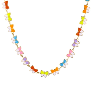 Colorful enamel butterfly necklace with vibrant charms and golden chain for women
