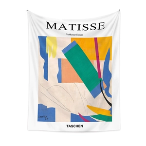 Detail of Matisse abstract art tapestry featuring colorful paper cutouts and Taschen logo