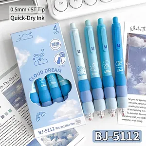 Detail of 0.5mm ST tip and soft sponge grip on blue retractable quick-dry gel pens