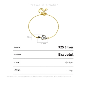 Detail of 925 sterling silver gold snake bracelet with 15+3cm adjustable lobster clasp