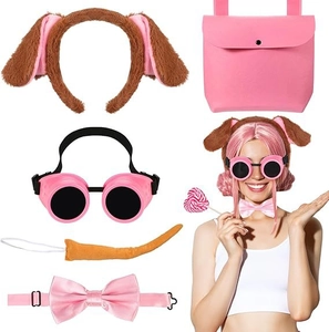Dalmatiner-Ohren Haarreif Cosplay-Set mit rosa Brille und Plüschschwanz für Kostüme