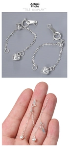 S925 sterling silver heart-shaped adjustable extension chain with spring clasp detail