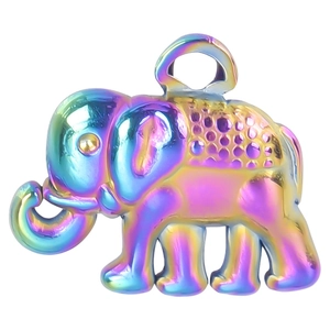 Rainbow plated stainless steel elephant pendant necklace with vibrant metallic luster