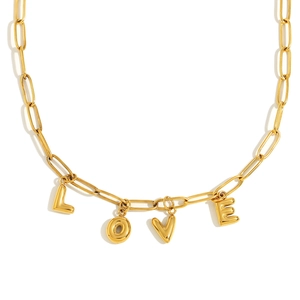18K gold plated stainless steel paperclip chain necklace with LOVE letter charms