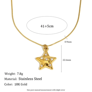 18K gold plated stainless steel star pendant necklace with cubic zirconia on snake chain