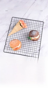 Rectangle non-stick cooling rack with dense wire mesh for bread and cakes on marble