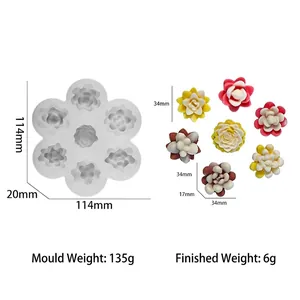 3D silicone mold for succulents and cactus flowers with detailed dimensions and 7 cavities