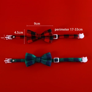 Detailed size specifications for adjustable plaid pet collars with bowtie and buckle
