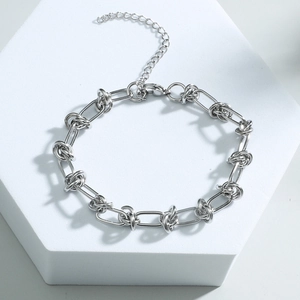 Men Stainless Steel Chain Bracelet Knot Oval Link Minimalist Hip Hop Industrial Style Fashion Adjustable Trendy Jewelry