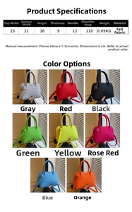 Detailed size chart and color options for textured felt shell cross-body bags