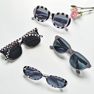 Women Cat Eye Sunglasses Retro Fashion Plastic UV400 Protection Trendy Stripes Checkerboard Patterns Outdoor Eyewear