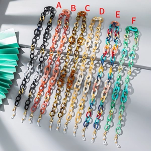 Colorful acrylic eyeglass chains in six styles with large links and gold lobster clasps