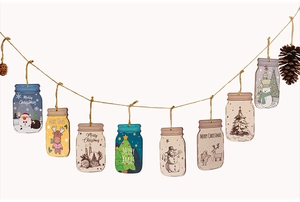 Christmas wooden mason jar ornaments with pine cones and jute rope for tree decoration