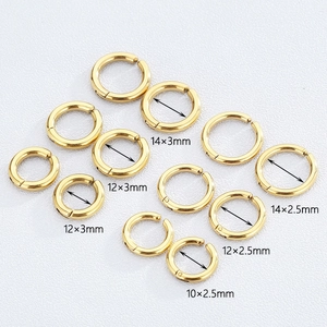 Detailed size chart for golden stainless steel hoop earrings in various diameters and widths