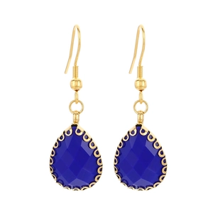 Boucles d'oreilles vintage en acier inoxydable doré avec gouttes en verre bleues