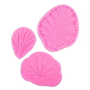 3-piece pink silicone flower leaf texture molds for fondant and baking decoration