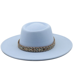 Vintage Wide Brim Wool Felt Fedora Hat With Ethnic Woven Band Flat Top Retro Style Accessories For Men Women Outdoor