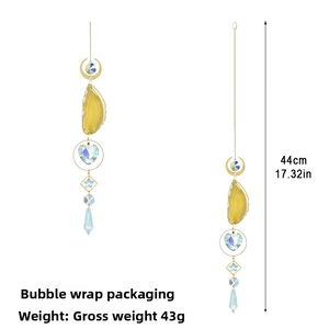 Detail view of yellow agate sun catcher with size dimensions at 44cm total length