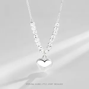 S925 Sterling Silver Heart Pendant Necklace For Women Elegant Beaded Chain Choker Jewelry Birthday Valentine Day Gift
