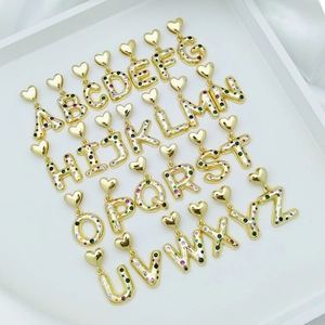 Letter Pendant Necklace Copper Colorful Zircon Inlaid Heart Hook Bubble Balloon Fashion Jewelry For Women