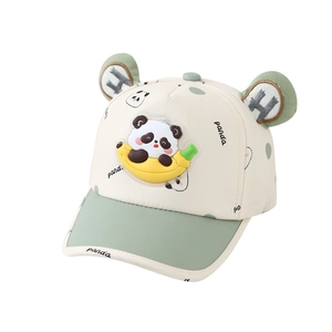 Kids baseball cap with panda banana patch and 3D ears for children aged 3-6 years